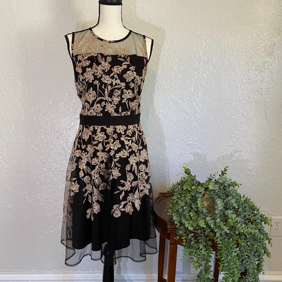 J. Taylor ~ Black and Gold Embroidered Dress ~ 10 - Picture 1 of 7